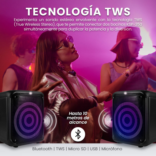 Bocina Karaoke Bluetooth Vorago KSP-350 - 30W Potencia - Micrófono Inalámbrico - Luces RGB Disco - TWS Estéreo - USB/SD/Aux/FM - Batería 5 Horas - Ideal para Fiestas