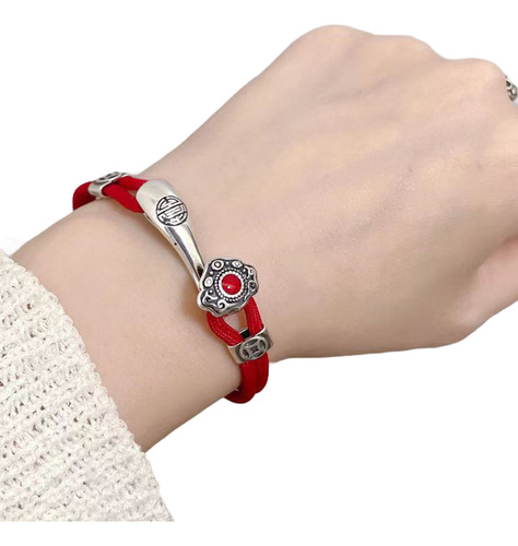 Conjunto De Pulseras Vintage Hechas A Mano Con Cuerda Roja P