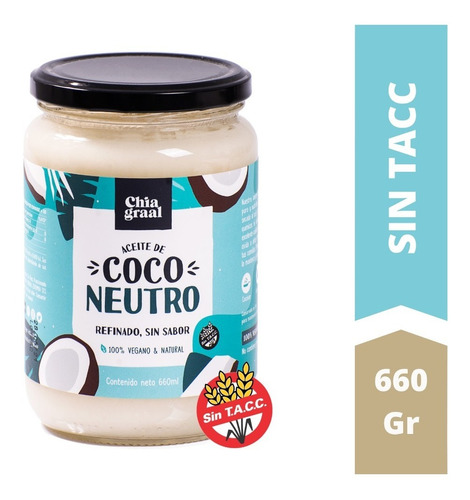 Aceite Coco Neutro Chia Graal X 660 Gr - Sin Gluten Sin Tacc