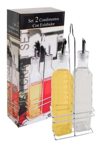 Set 2 Condimenteros +exhibidor Aceitera Vinagre Vidrio 300ml