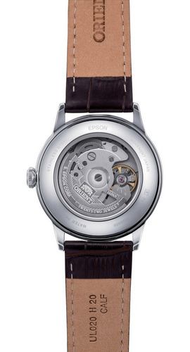 Relogio Orient Bambino Automatico Ra-ac0m04y30b Correia Marrom Bisel Prateado Fundo Champanhe