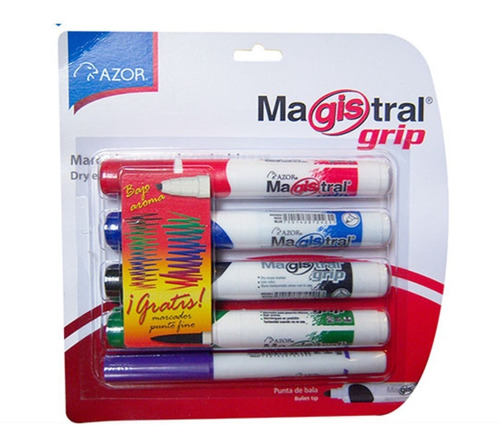 4 Marcador Pizarrón Blanco Magistral Grip Bala 4mm Azor