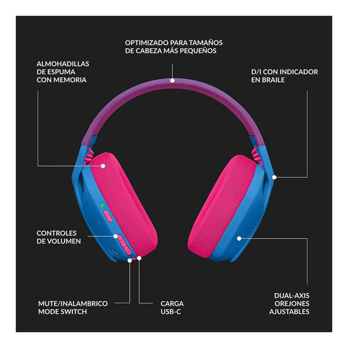 Imagen 4 de 10 de Auriculares gamer inalámbricos Logitech G Series G435 x 1 unidades azul y frambuesa