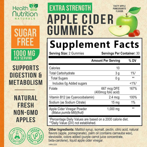 Suplemento Apple Cyder Vinegar + B12 Plus Extra Keto Manzana