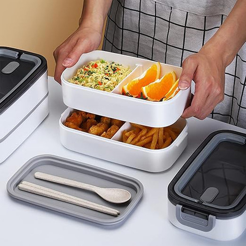 Topper Contenedor De Alimentos Cubiertos Lonchera 2 Niveles
