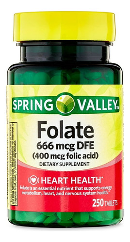 Suplemento Spring Valley Ácido Folico Folate 666 Mcg Dfe