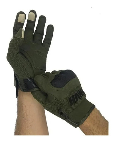 Guantes Moto Hawk Army Green Full Finger Tactil Rpm