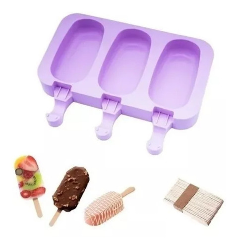 Molde Paleta Silicona Palito Helado Ovalada + 50 Palitos