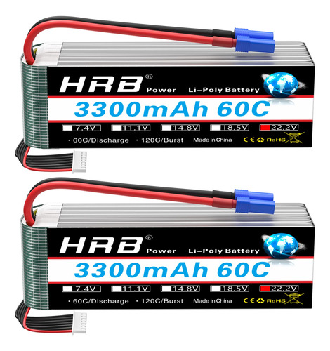 Hrb 2 Unids 6s Mah Lipo Battery Ec5 60c Soft Case 22.2v Rc .