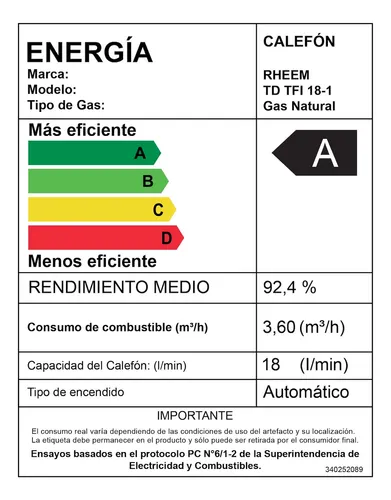 Calefon Gas Natural 18 Litros Tiro Forzado Rheem Digital