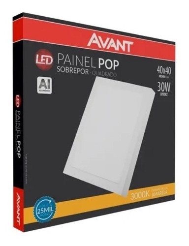 Imagem 1 de 5 de Painel Plafon Led Sobrepor 30w 40x40 Quadrado Branco Quente