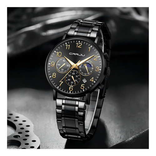 Relojes Luminosos De Cuarzo Simples Crrju Calendar Color Del Fondo Black/gold