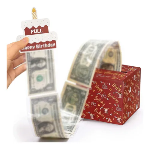 Regalo Cash Pull Con Dinero Negro/rojo Para Sorpresa De Cump