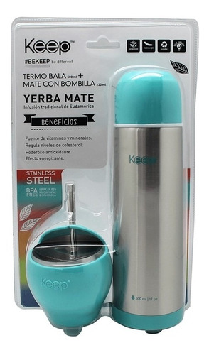 Keep Set Termo Bala 500 Ml + Mate Set 230 Ml C/bombilla/ Qtq