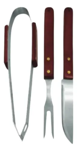 Kit Churrasco Garfo Faca Pegador Assador Inox Madeira