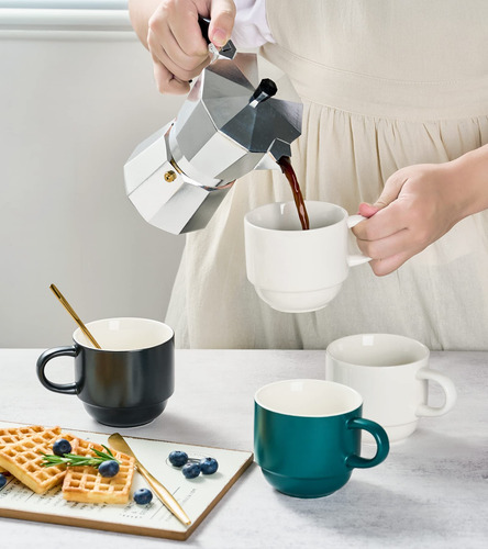 Tazas De Cafe De Porcelana Color Blanco Con Soporte De Metal