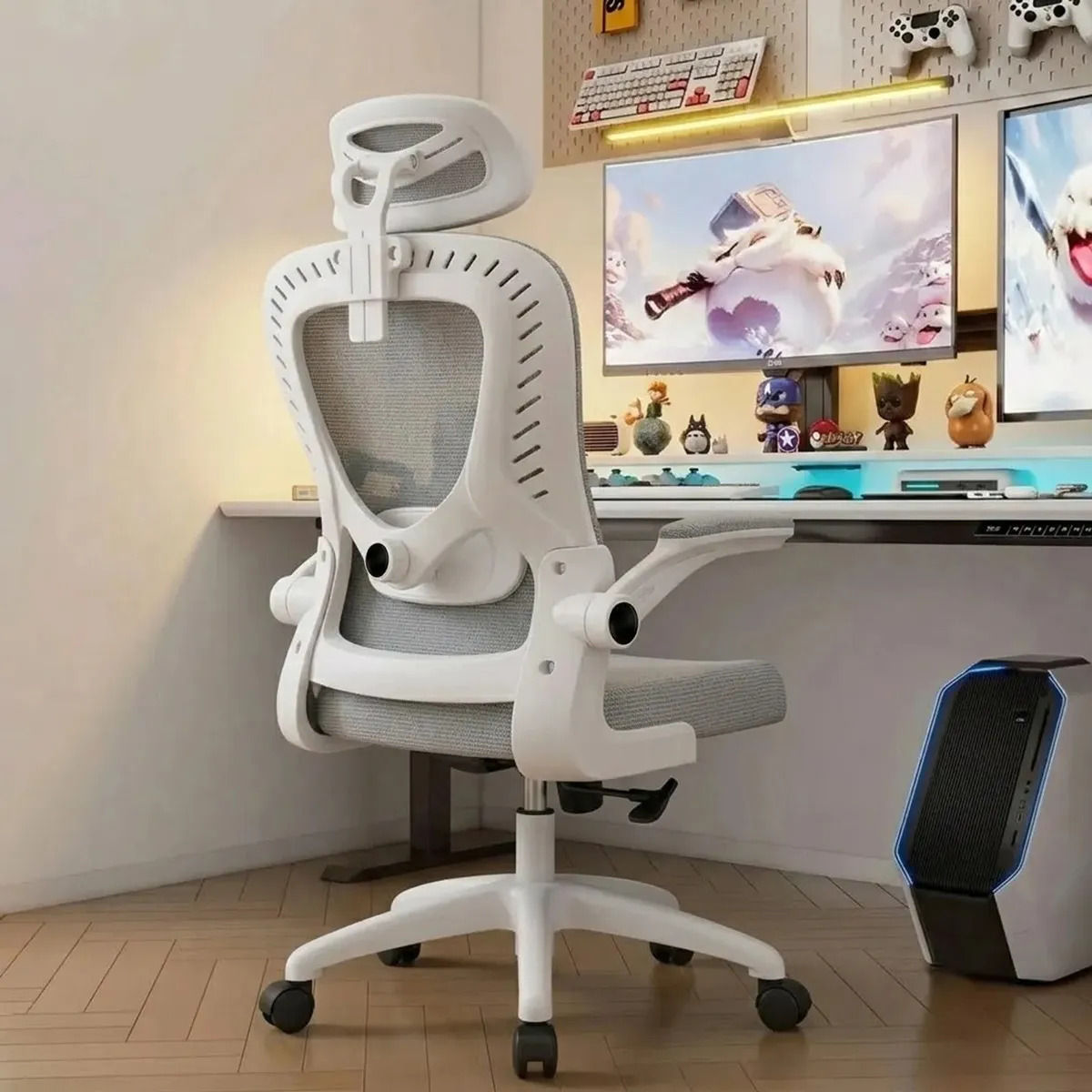 Cadeira Escritório Ergonômica Cor Cinza Com Suporte Lombar Estofado Mesh Ajustável 180kg