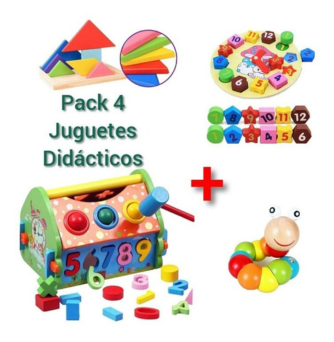 Juguetes Didáctico De Madera Bebe Estimulación Temprana 4pza