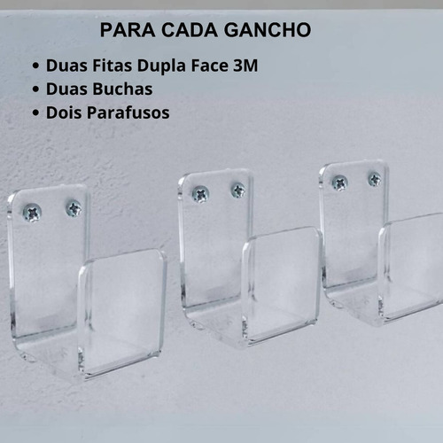Kit 3 Suporte Gancho De Parede Multiúso Em Acrílico