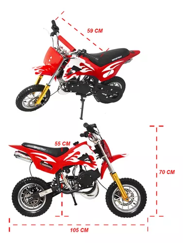 Mini Moto Infantil Partida Elétrica Gasolina 2T 49CC Cross Trilha Off Road  WVDB-005VM Vermelha