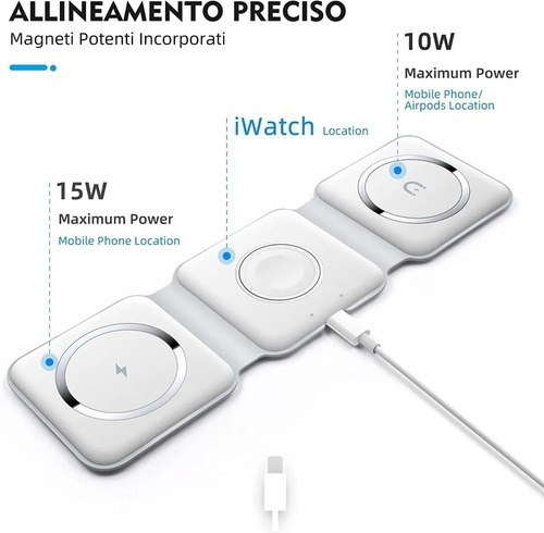 Imagen 2 de 4 de Cargador Inalambrico Magnético 3 En 1 Vidvie Wlc1408