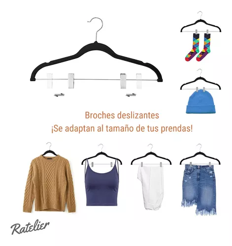 20 Pack de pinzas de terciopelo para perchas de terciopelo flocadas para  pantalones y faldas - Gris