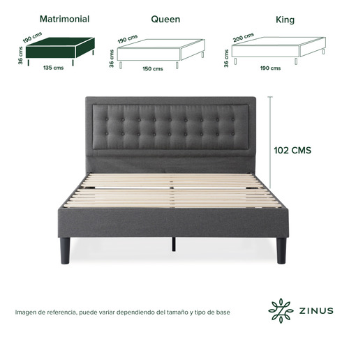 Zinus Dachelle Base De Cama Matrimonial Con Cabecera Y Tapiz