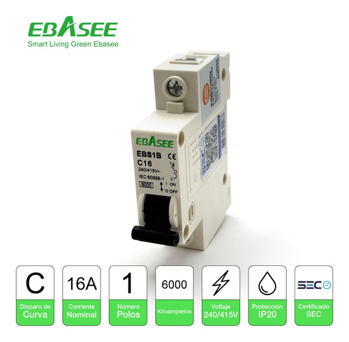 Interruptor Automático Ebasee 1x 16a Curva C 6ka Certificado