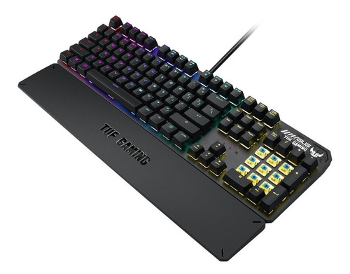 Teclado gamer Asus TUF Gaming K3 QWERTY inglés US color gunmetal grey con luz RGB