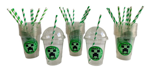 Vasos Minecraft Personalizados Cumpleaños Descartables