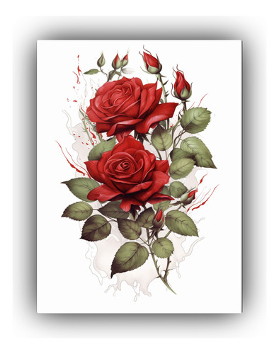 Cuadro Acuarela Hogar Deco Red Roses Cuadro Composition Gree