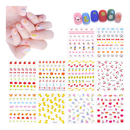 Ihukeit 10 Hojas De Calcomanías De Uñas Para Niños, Incl.