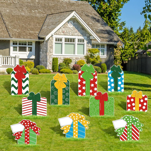Letrero De Patio De Navidad De 10pcs Bhaline Con Letreros De