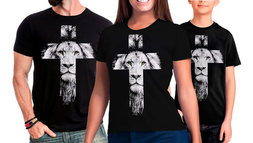 Kit Família De Camiseta Evangélica Leão Tribo De Judá Cristã