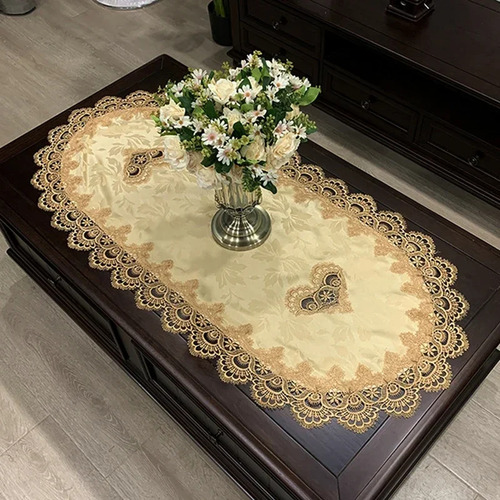 Mantel Ovalado Bordado Para Mesa De Té
