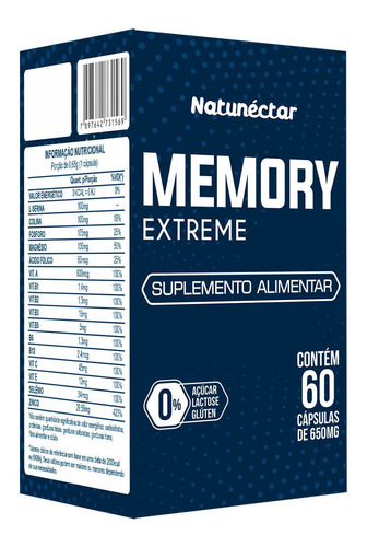 Memory Extreme 60caps L-serina Colina Memória Selênio Zinco