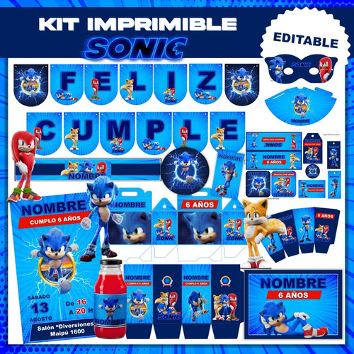 Kit Imprimible Sonic La Película Deco Y Candy 100% Editable