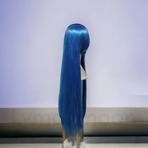 Peluca Azul Neutro Electrico Larga Lisa Con Fleco Cosplay L.