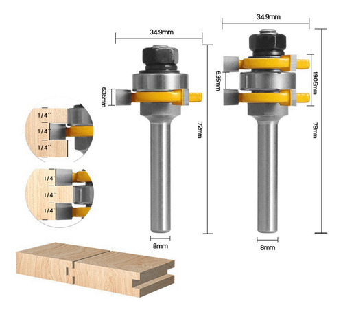 2 Peças De Fresa T-tenon De Três Arestas