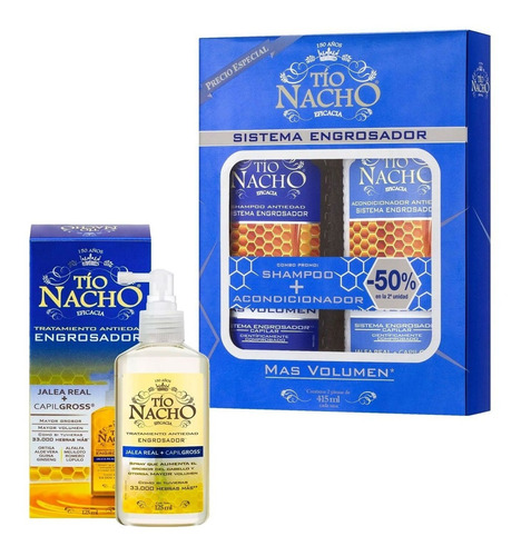 Tio Nacho Engrosador Kit Completo Spray Shampoo Y Acondicion