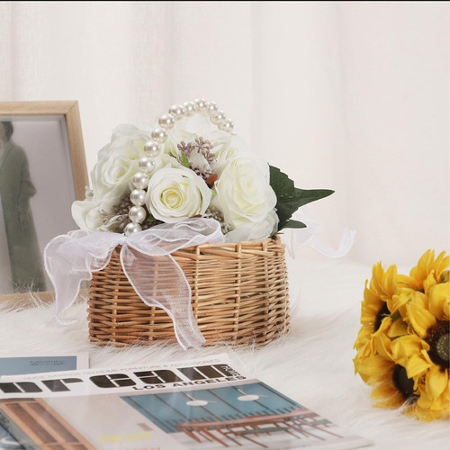 Wyq Cesta De Mimbre Para Niñas Con Flores Para Bodas, Cesta