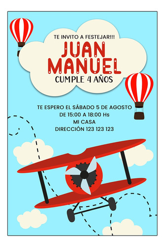 Avión Vintage Tarjeta Invitación Digital Imprimible Whatsapp