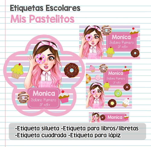 Kit Imprimible Etiquetas Escolares Mis Pastelitos Mod 2 Ch20