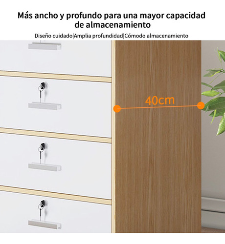 Archivero Madera 4cajone Oficina Con Color Roble 40*40*66cm Roble/blanco