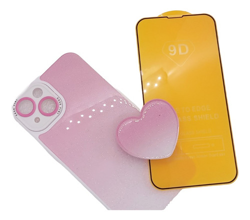 Kit Funda Case + Pop Socket Corazón + Mica 9d Para Samsung 