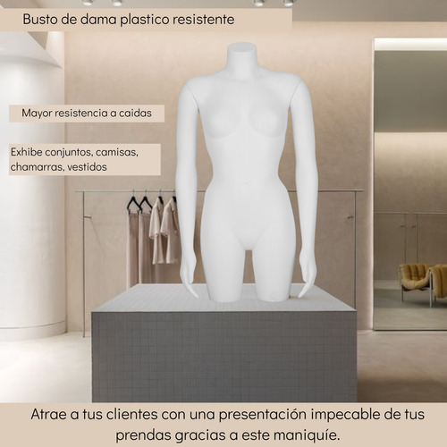 Maniquíe Busto De Dama Con Brazos Plástico Incluye Base