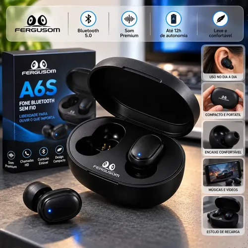 Fone De Ouvido Sem Fio Preto Com Luz Led Bluetooth Fone De Ouvido Sem Fio In-ear A6s Tgha6s Preto Bluetooth Fone De Ouvido Bluetooth Fone De Ouvido Premium In-ear A6s Bluetooh Fone