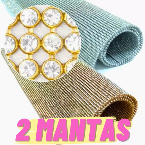 2 Manta De Strass Cristal Cor Dourada E Prata Termocolante