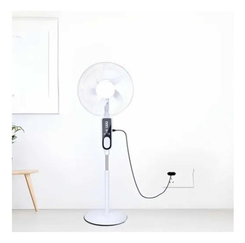 Ventilador Pie Recargable Panel Solar Dos Bombillas Gd-8036