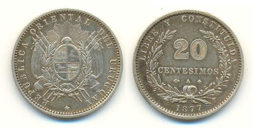 Uruguay 20 Centesimos 1877 Plata  Exc